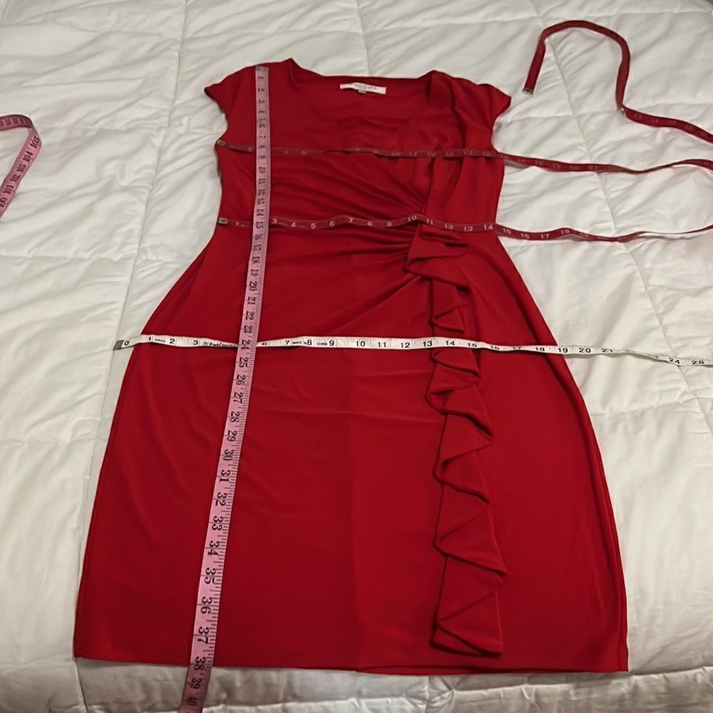 Evan Picone Dresses Size 10 V Neck Slimming Ruching Ruffle Short Sleeve Midi - Picture 10 of 10